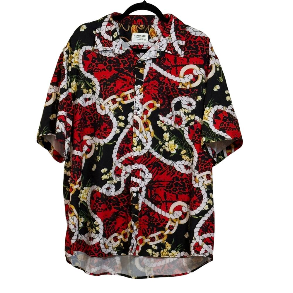 Fohemr Men's XXL Button Down Shirt Chain Print Novelty Regular fit